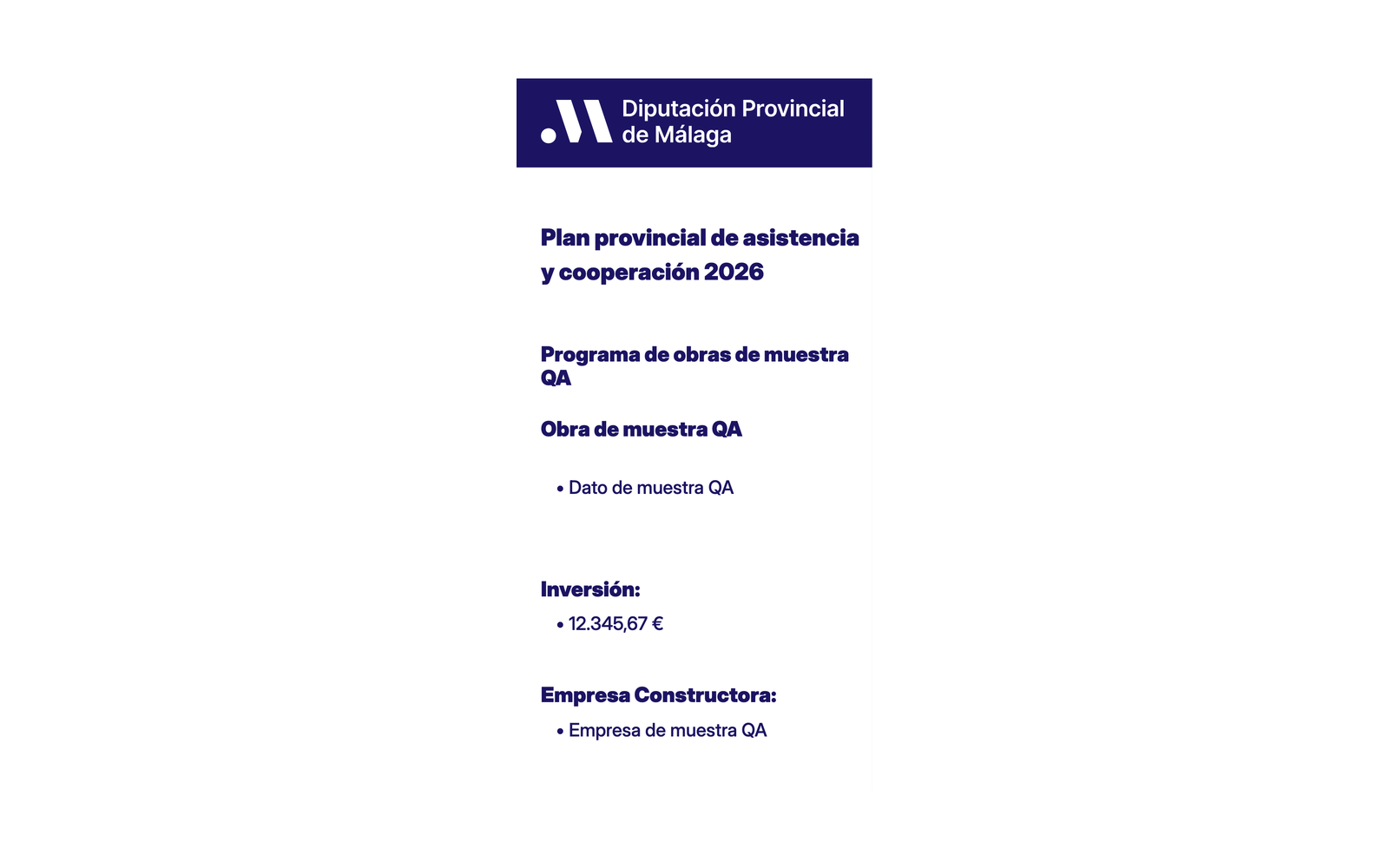 Ejemplo contextual de Cartel de obra del Plan Provincial de Asistencia y Cooperación de la Diputación de Málaga