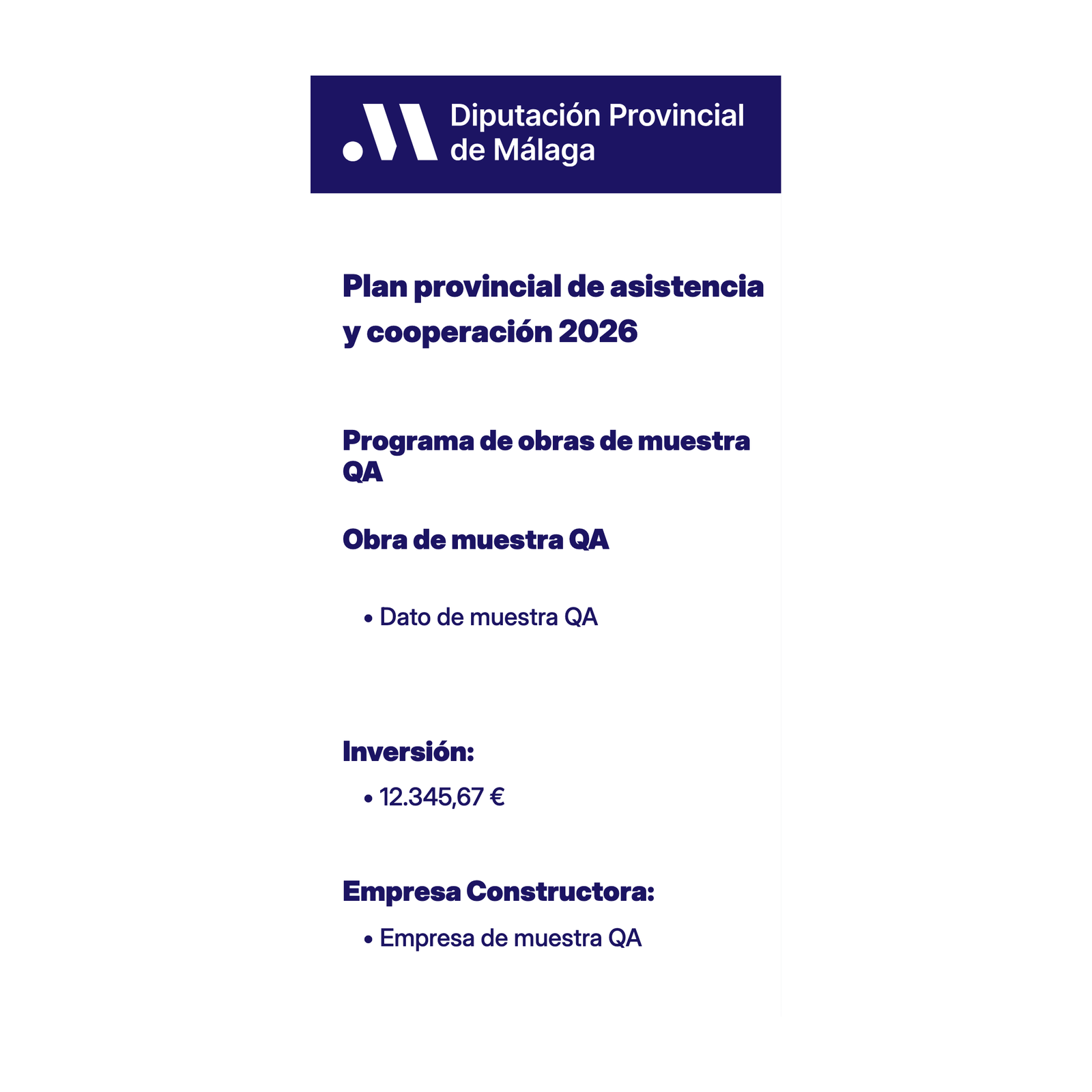 Cartel de obra del Plan Provincial de Asistencia y Cooperación de la Diputación de Málaga