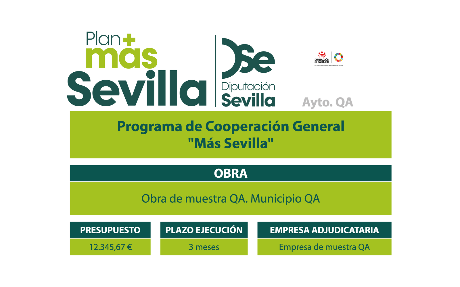 Ejemplo contextual de Cartel de obras del Plan MÁS Sevilla de la Diputación de Sevilla