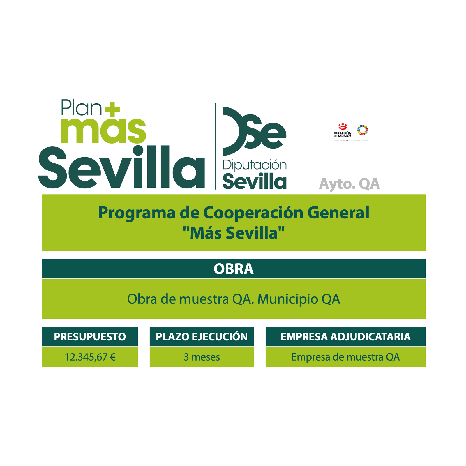 Cartel de obras del Plan MÁS Sevilla de la Diputación de Sevilla