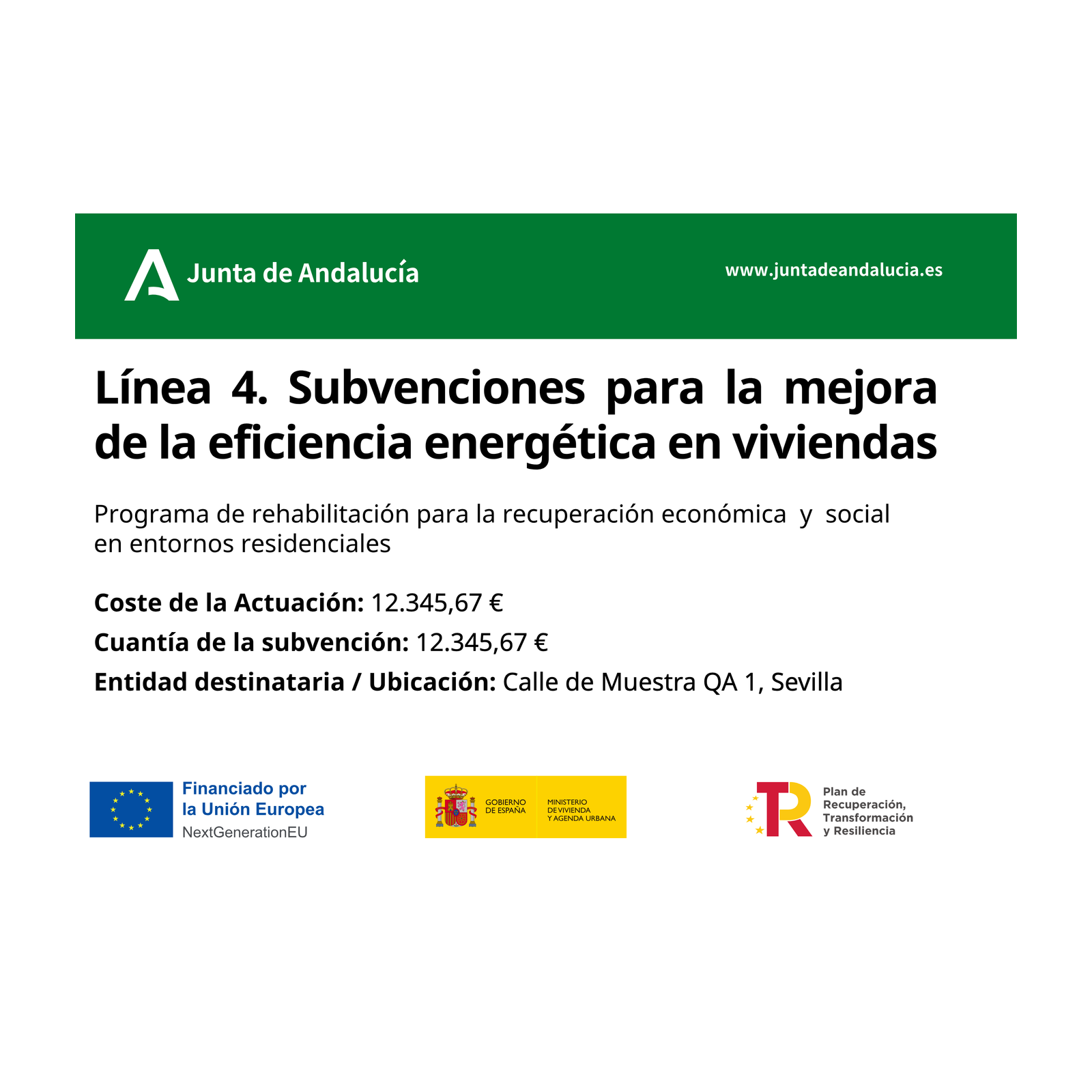 Cartel de obra Ecovivienda Línea 4 · Eficiencia energética en viviendas (Andalucía)