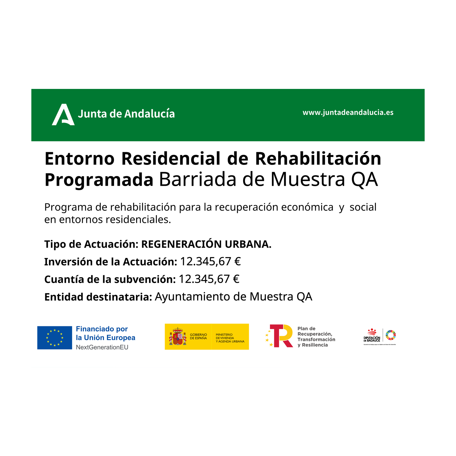 Cartel de obra ERRP Modelo III · Regeneración urbana (Andalucía)