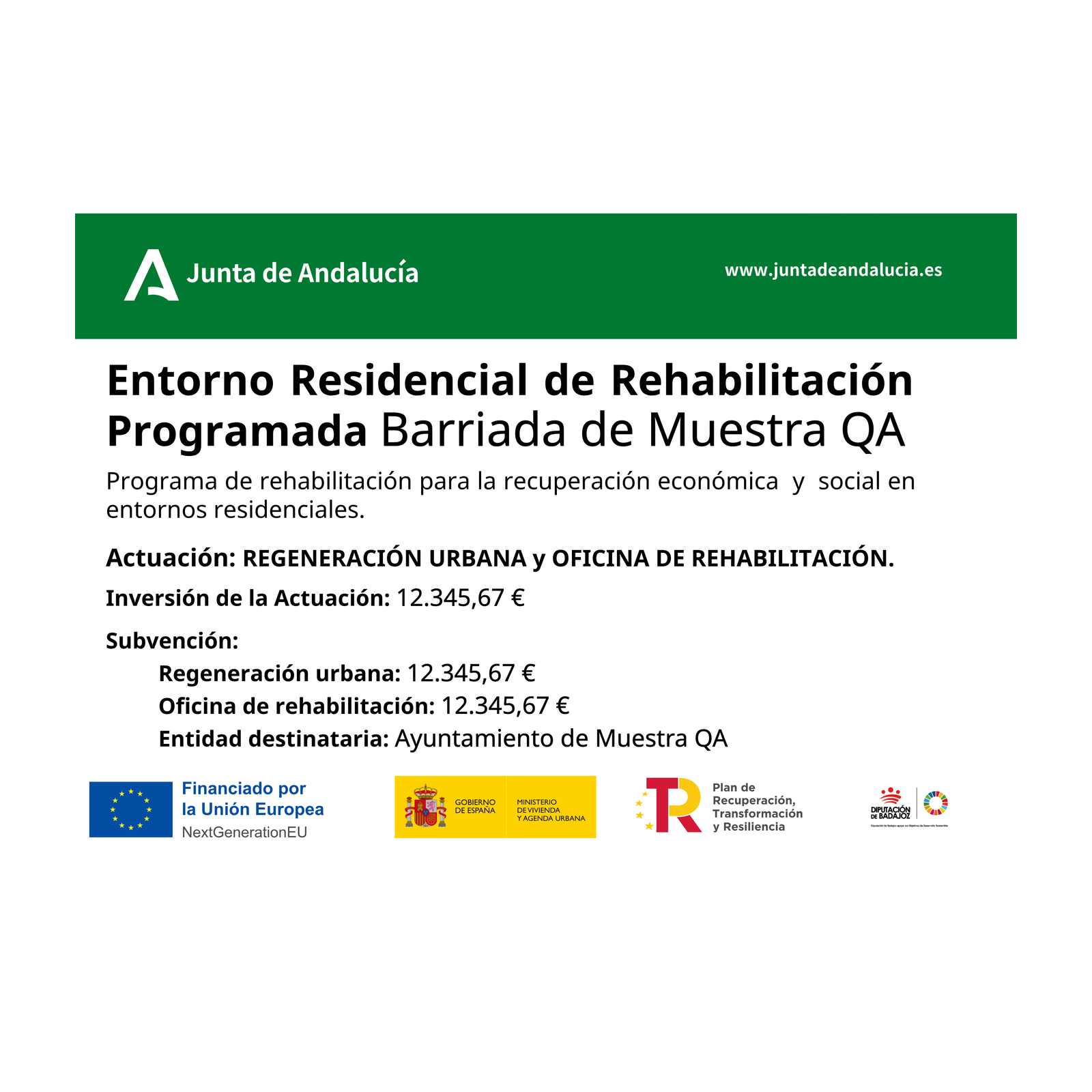 Cartel de obra ERRP Modelo IV · Regeneración urbana y oficina de rehabilitación (Andalucía)