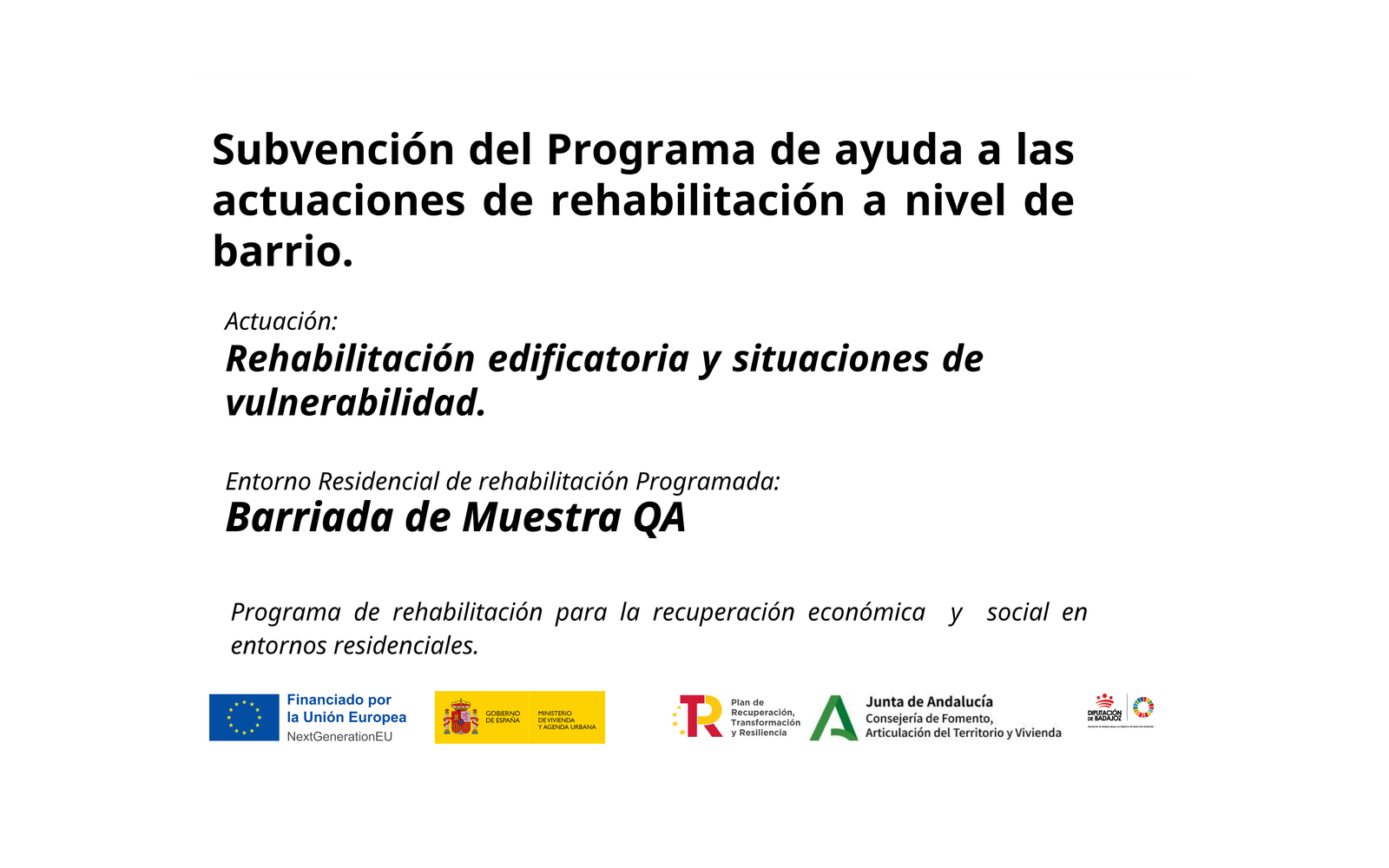 Ejemplo contextual de Placa permanente ERRP Modelo II · Rehabilitación y vulnerabilidad (Andalucía)