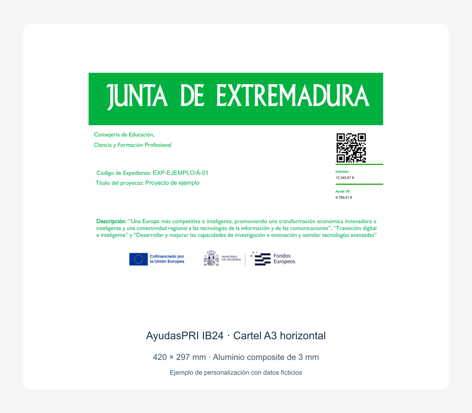 Ejemplo contextual de Cartel IB24 para proyectos de investigación Extremadura 2024