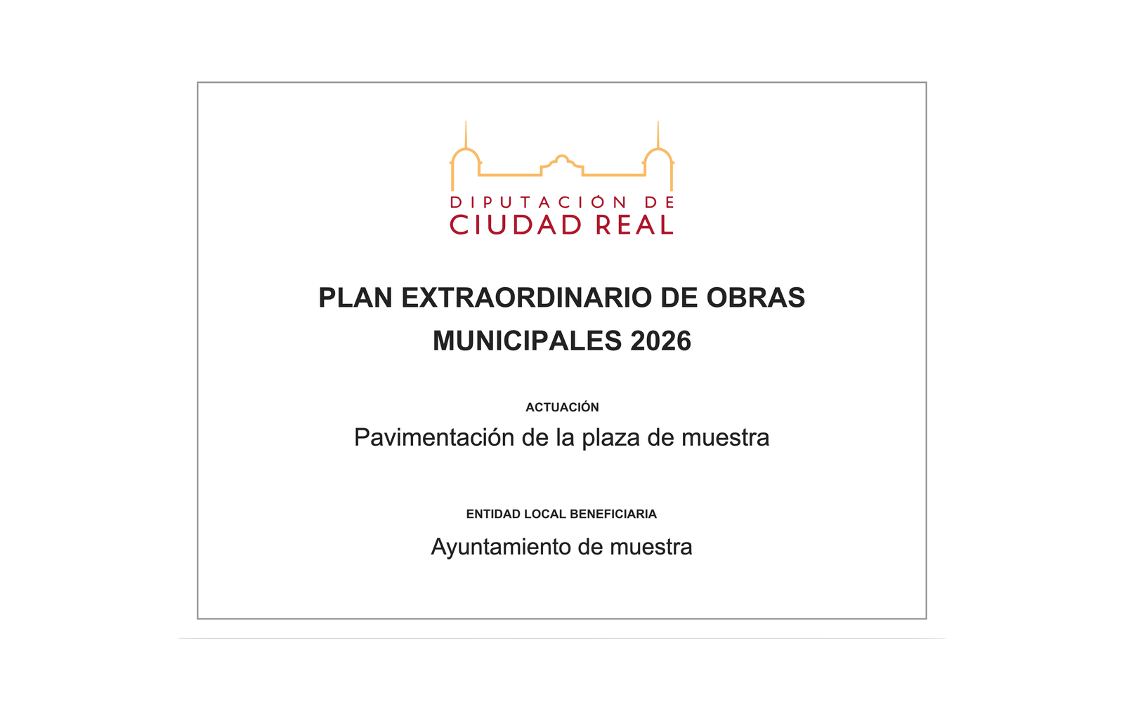 Ejemplo contextual de Cartel Plan Extraordinario de Obras Municipales de Ciudad Real 2026