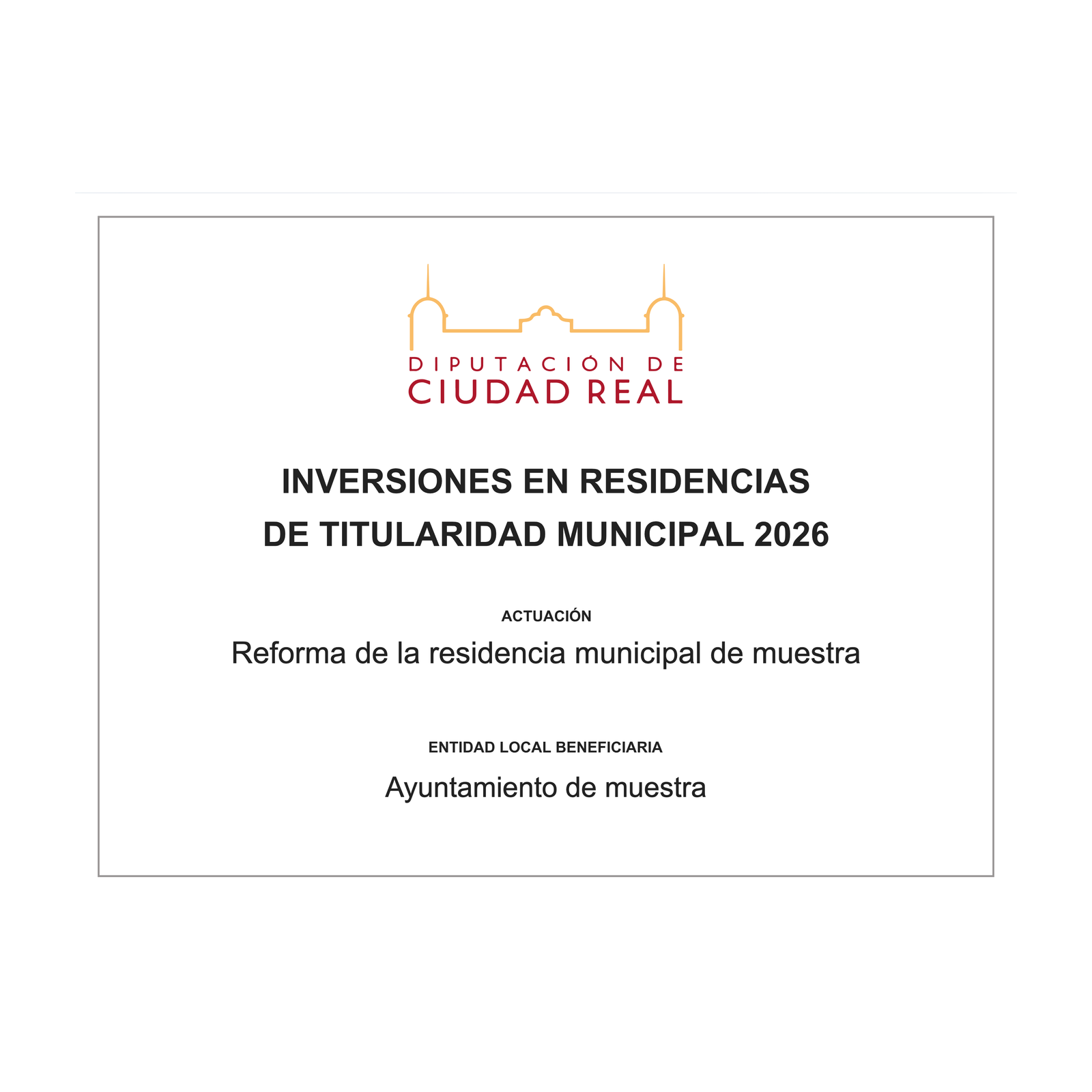 Cartel Inversiones en Residencias de Titularidad Municipal Ciudad Real 2026