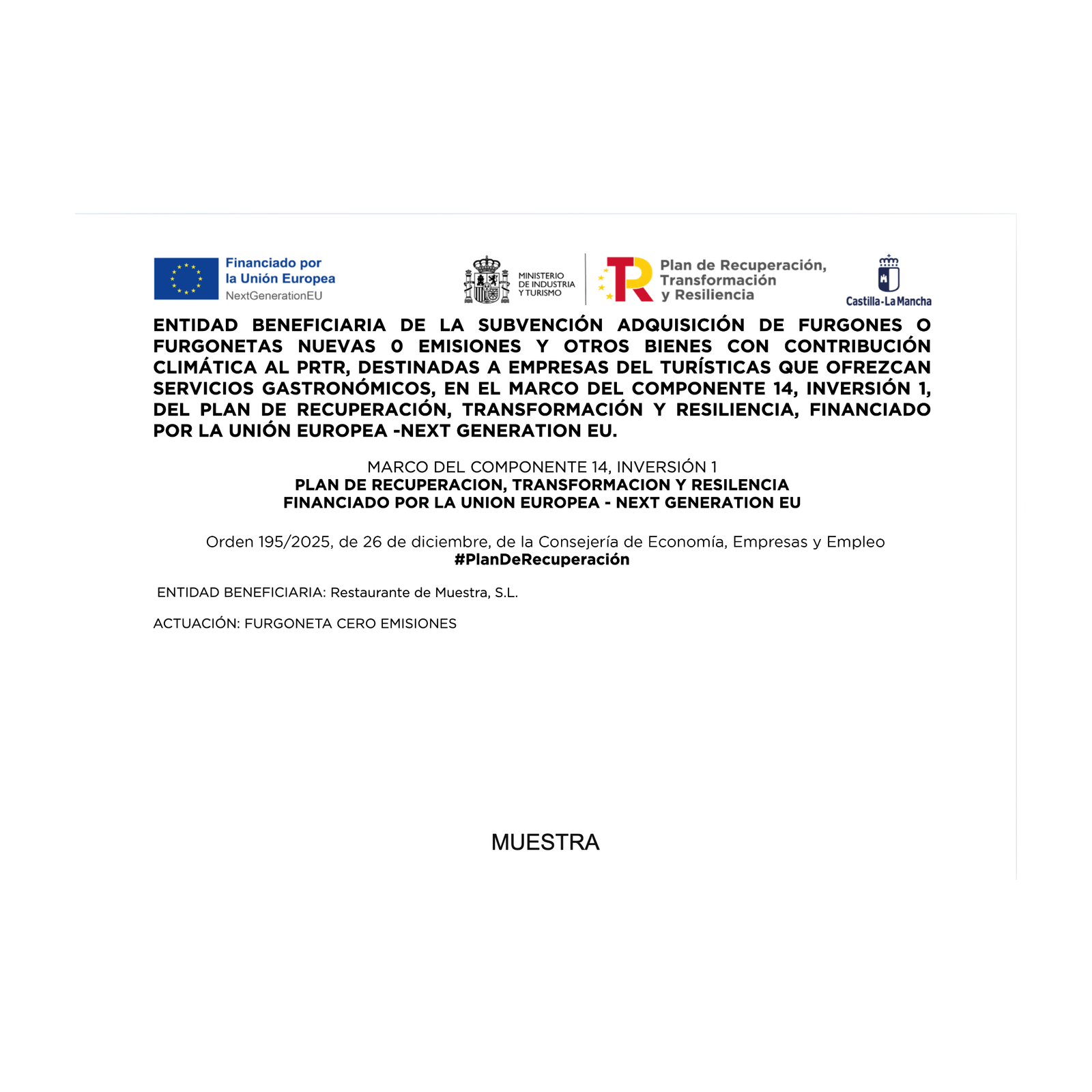Cartel MRR para turismo cero emisiones 2026