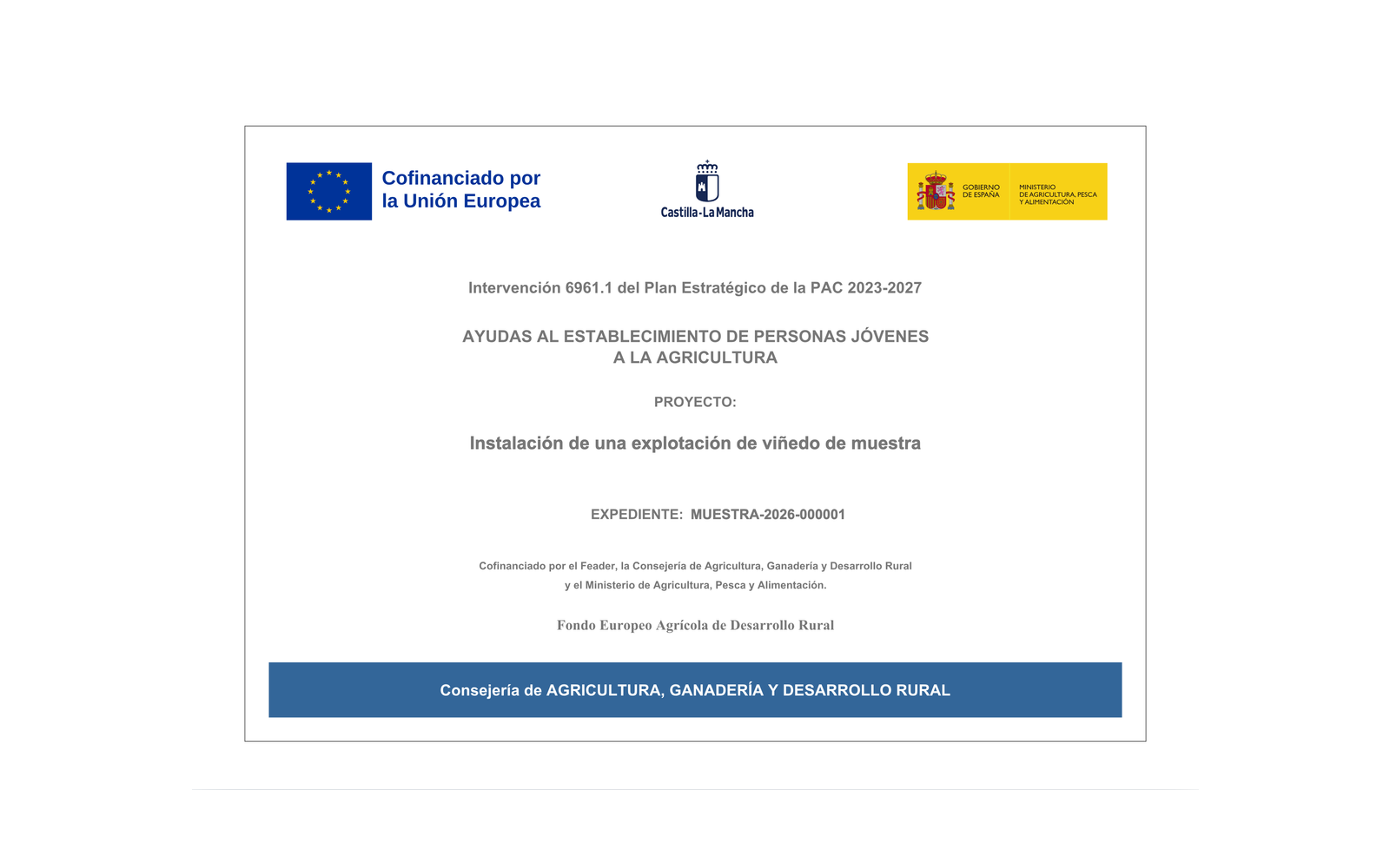 Ejemplo contextual de Cartel jóvenes agricultores y modernización de explotaciones CLM 2026