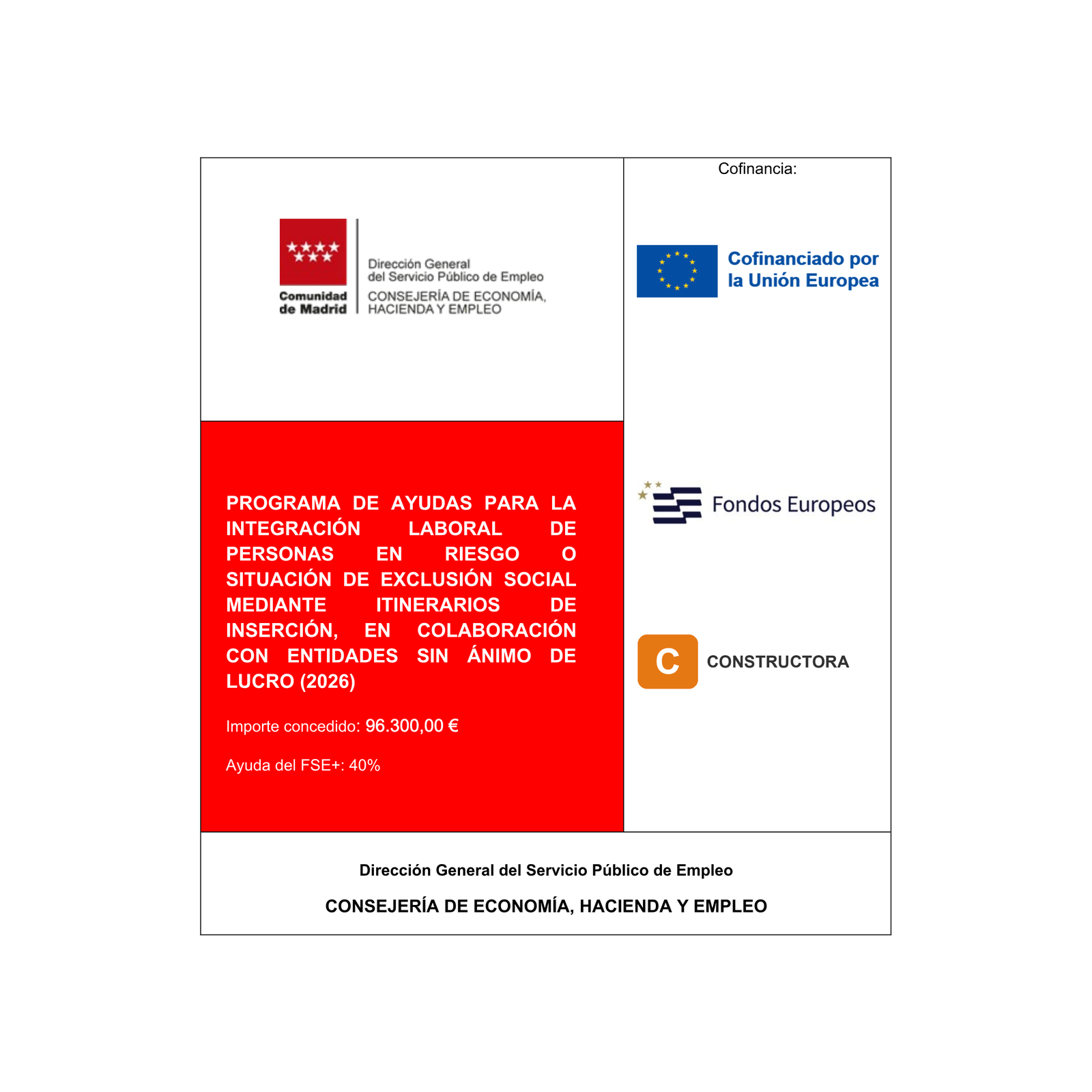 Cartel A3 de itinerarios de inserción (Comunidad de Madrid 2026)