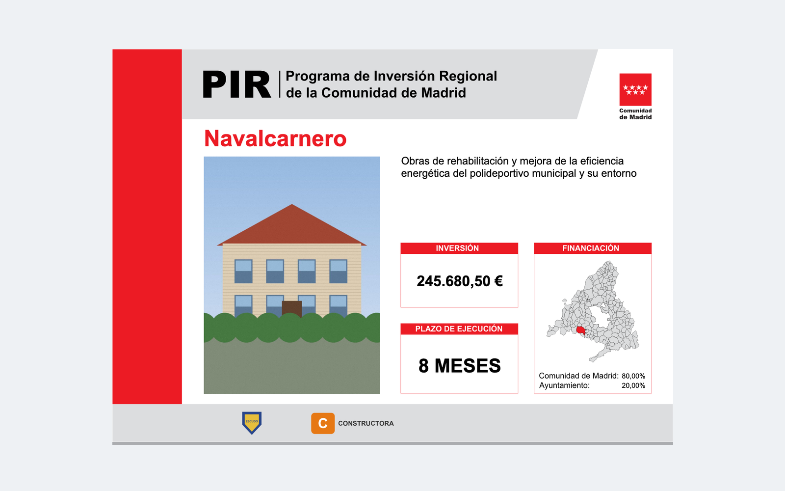 Ejemplo contextual de Cartel de obra PIR 2022-2026 de la Comunidad de Madrid