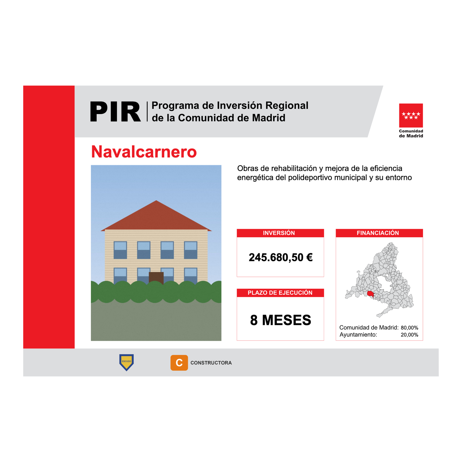 Cartel de obra PIR 2022-2026 de la Comunidad de Madrid