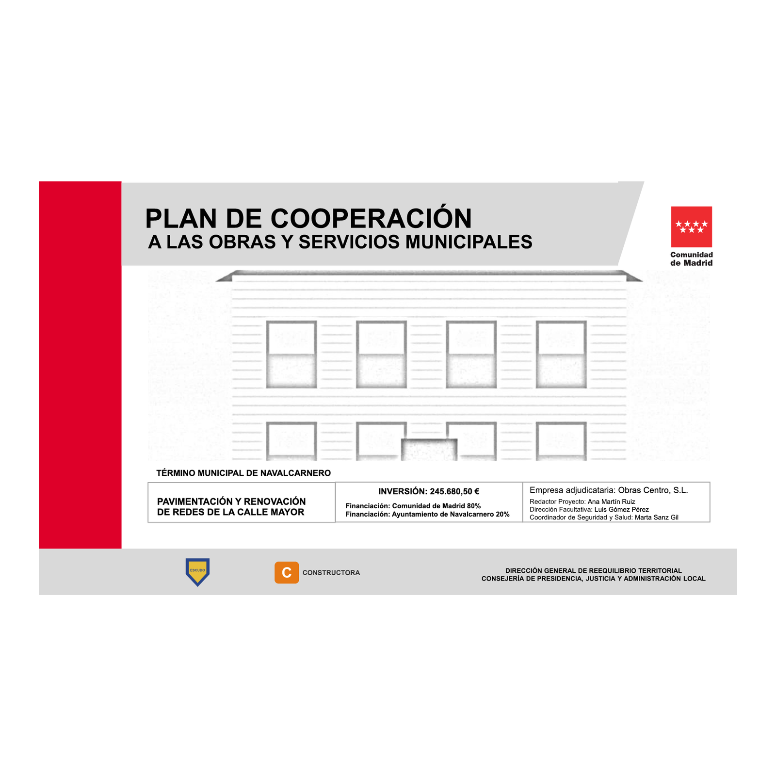 Cartel del Plan de Cooperación a las Obras y Servicios 2026-2027 de la Comunidad de Madrid