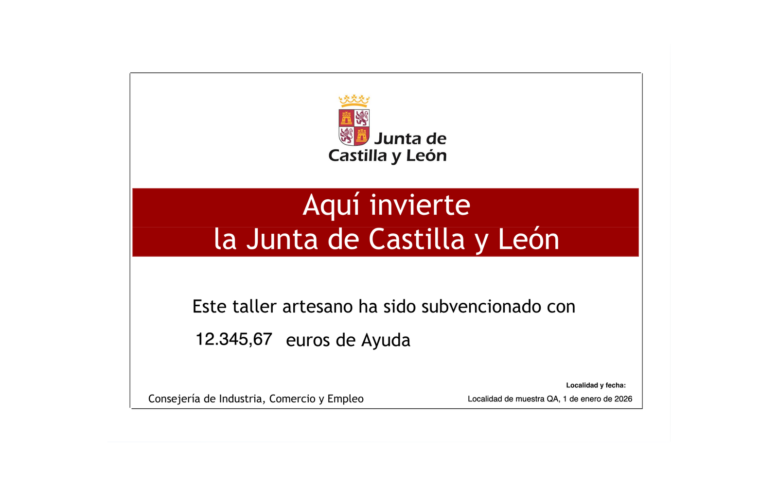 Ejemplo contextual de Cartel Aquí invierte la Junta · Talleres artesanos Castilla y León 2026