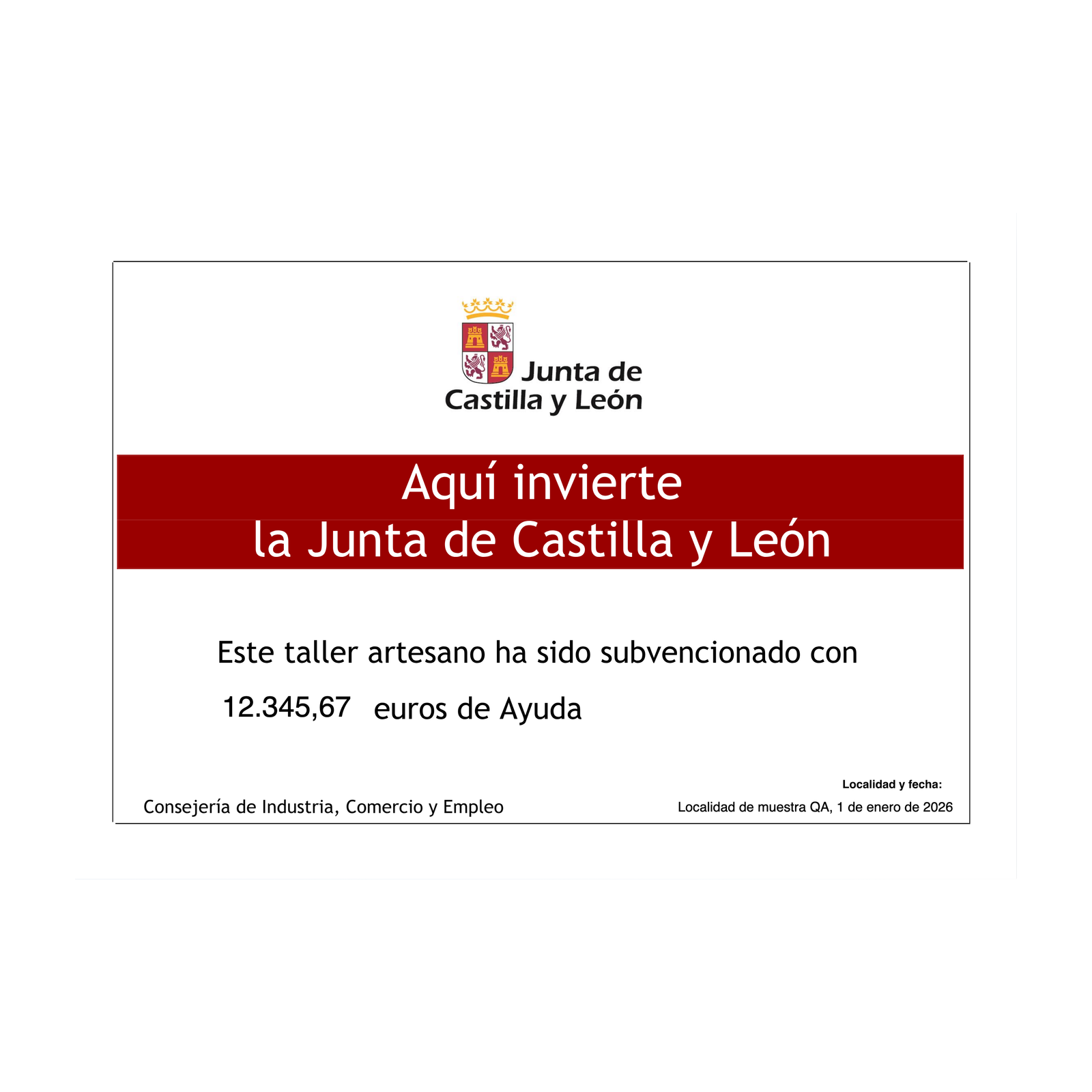 Cartel Aquí invierte la Junta · Talleres artesanos Castilla y León 2026