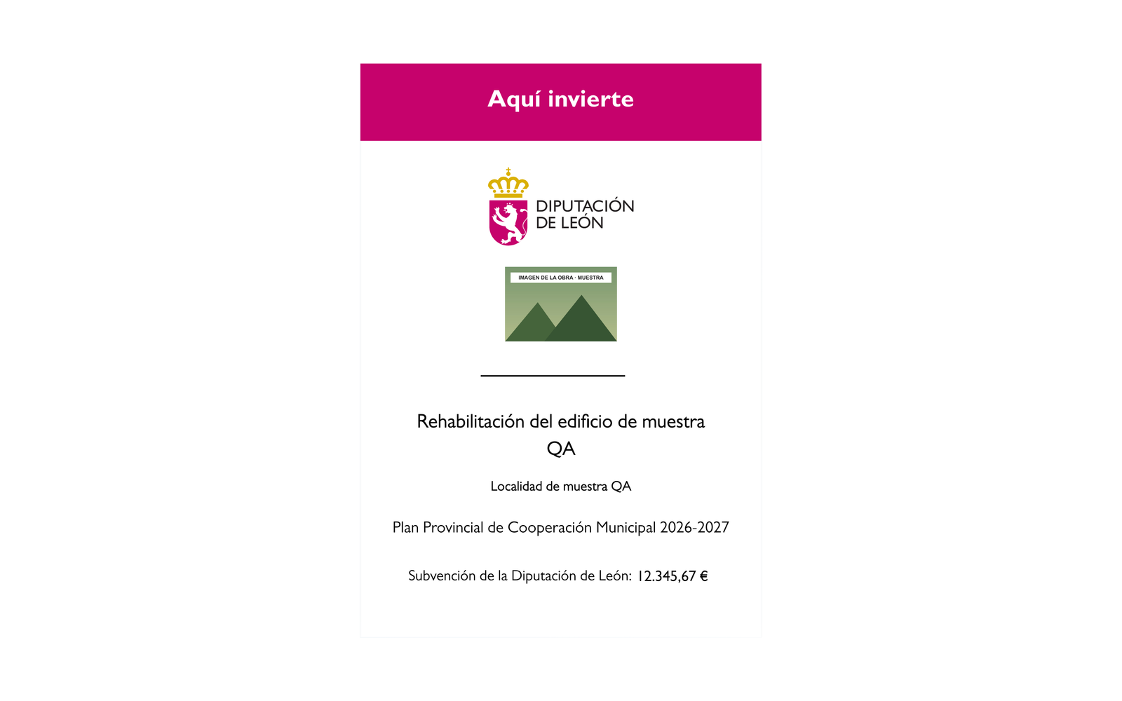 Ejemplo contextual de Placa Plan de Cooperación Municipal · Diputación de León