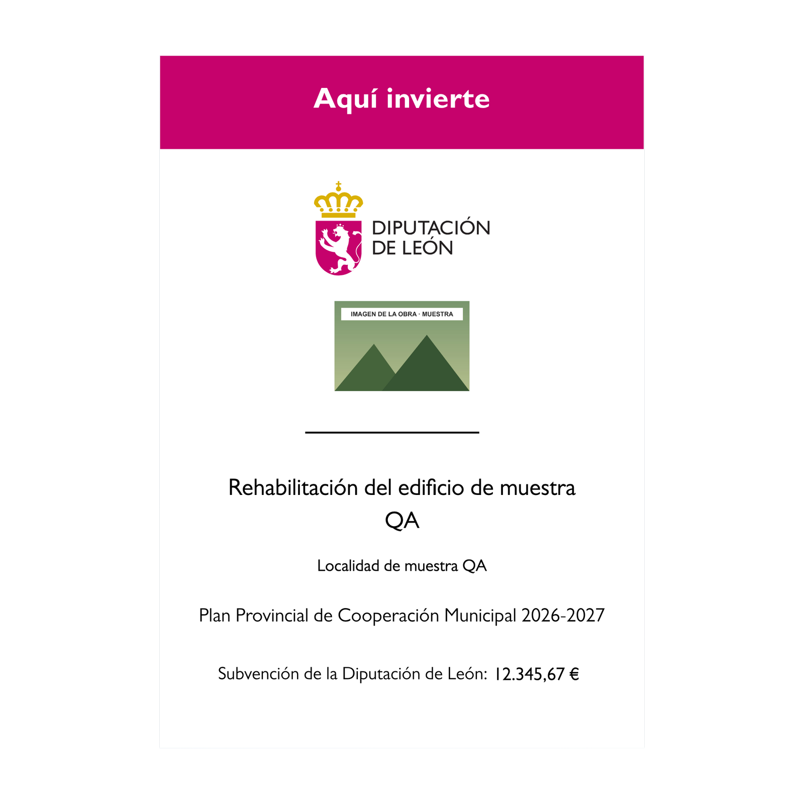 Placa Plan de Cooperación Municipal · Diputación de León