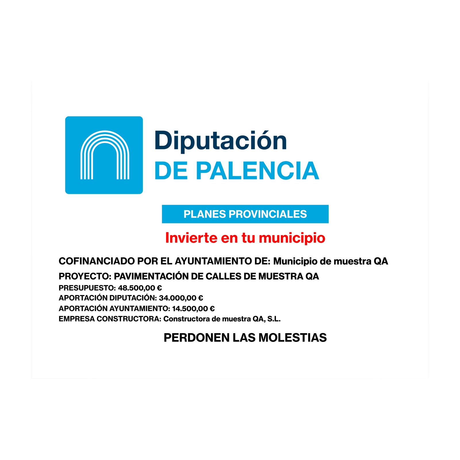 Cartel de obra Planes Provinciales 2026, Palencia