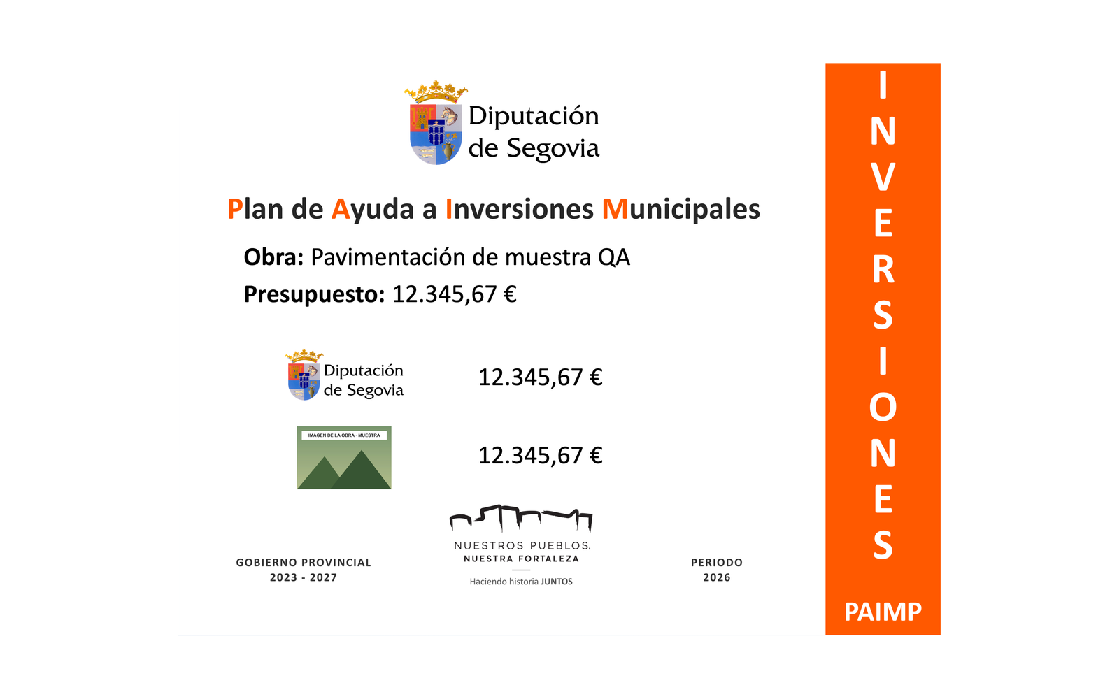 Ejemplo contextual de Cartel informativo PAIMP 2026 · Diputación de Segovia