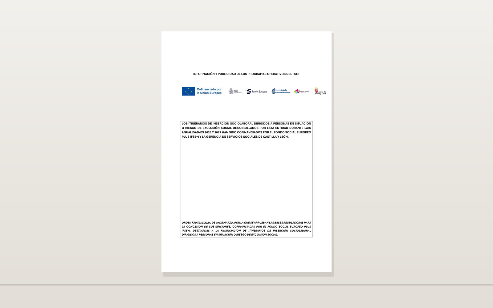 Ejemplo contextual de Cartel Itinerarios de Inclusión 2026–2027 · Castilla y León