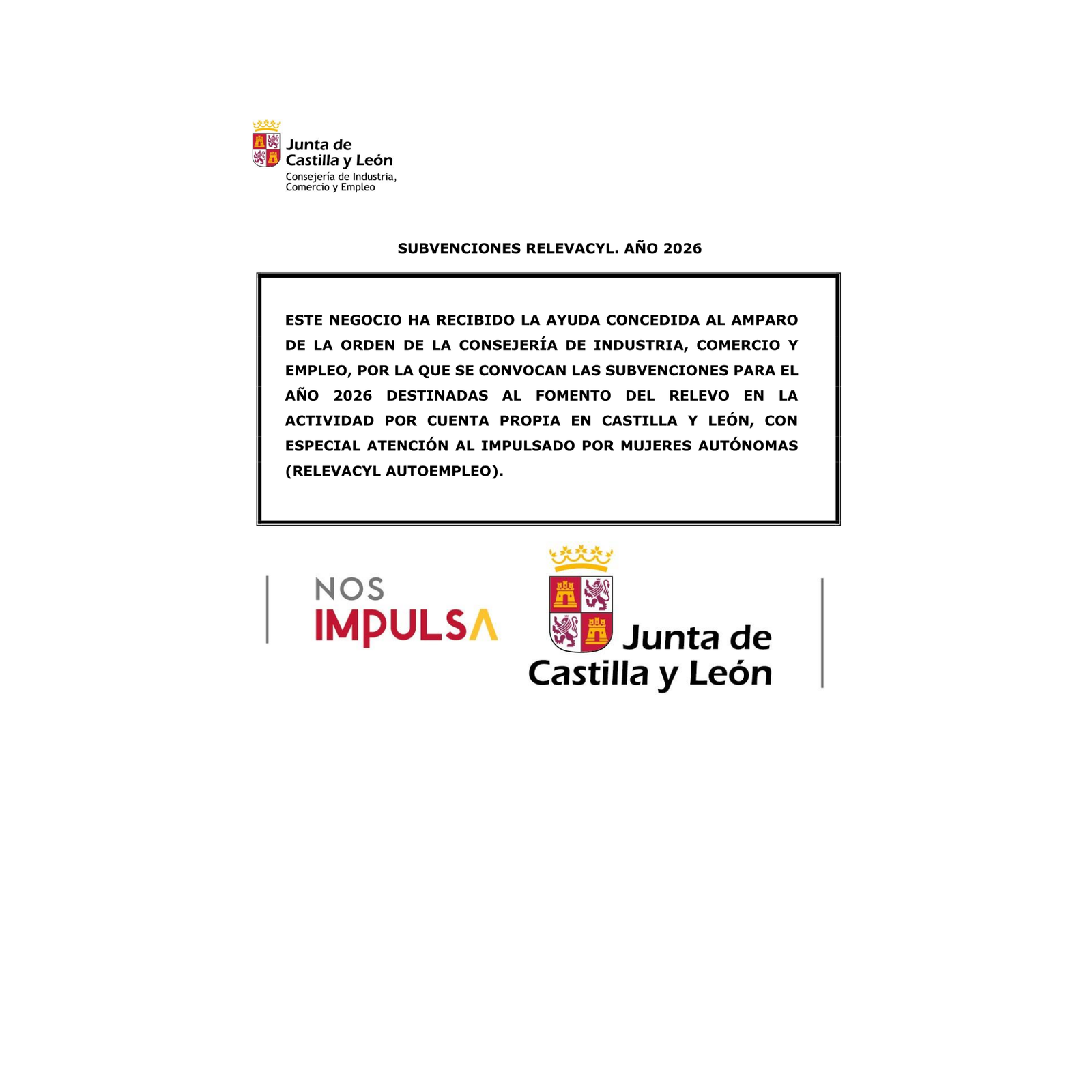 Cartel RELEVACyL Autoempleo 2026 de Castilla y León