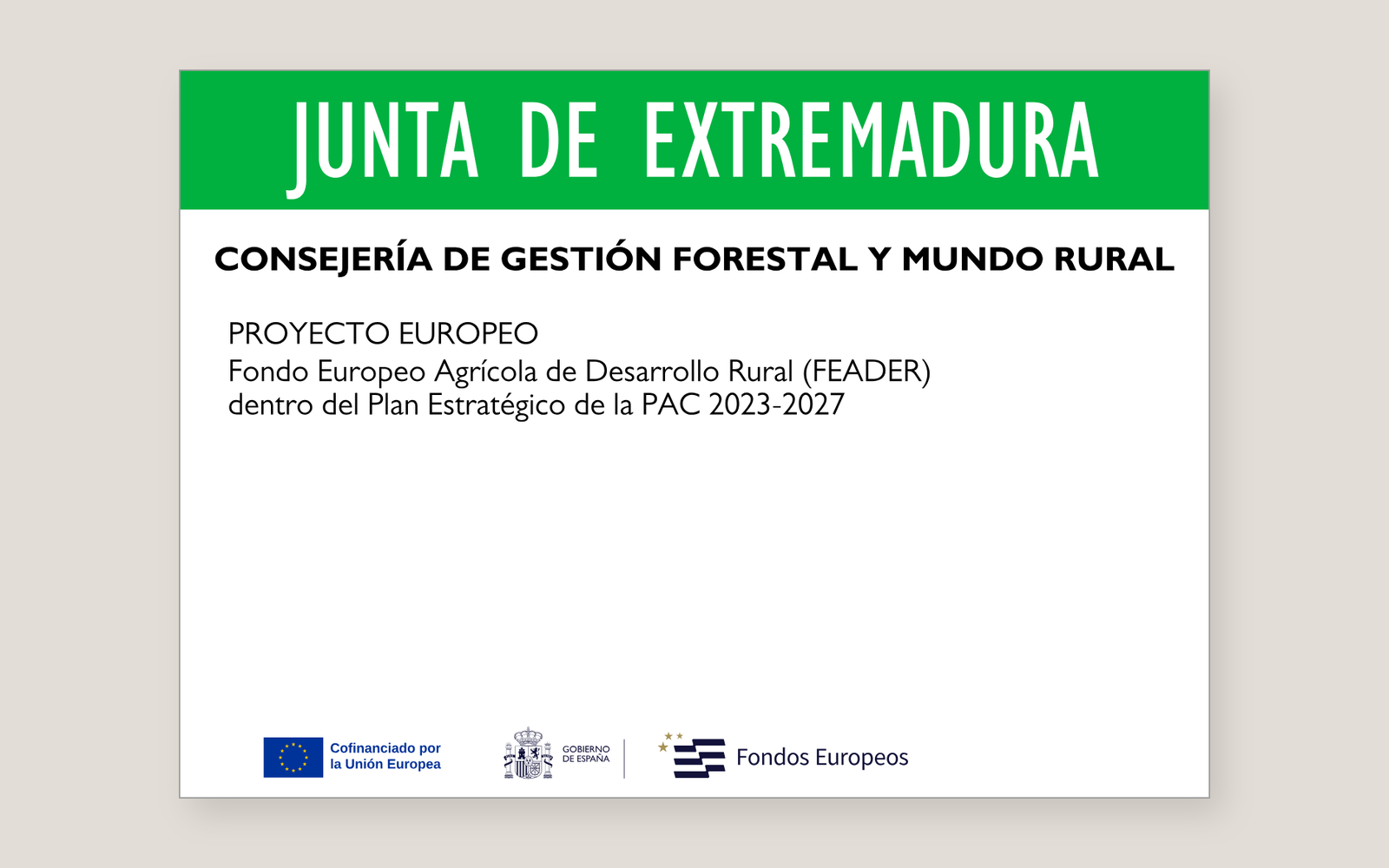 Ejemplo contextual de Placa de las ayudas a cotos de caza (FEADER) Extremadura