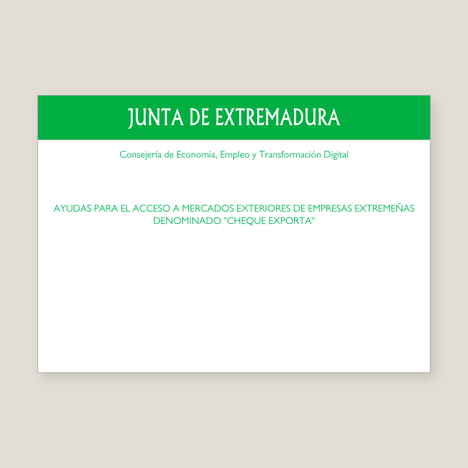 Cartel del Cheque Exporta Extremadura