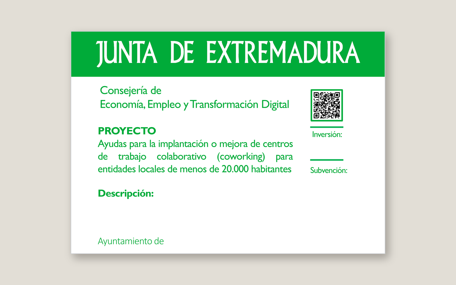 Ejemplo contextual de Cartel de coworking de entidades locales Extremadura