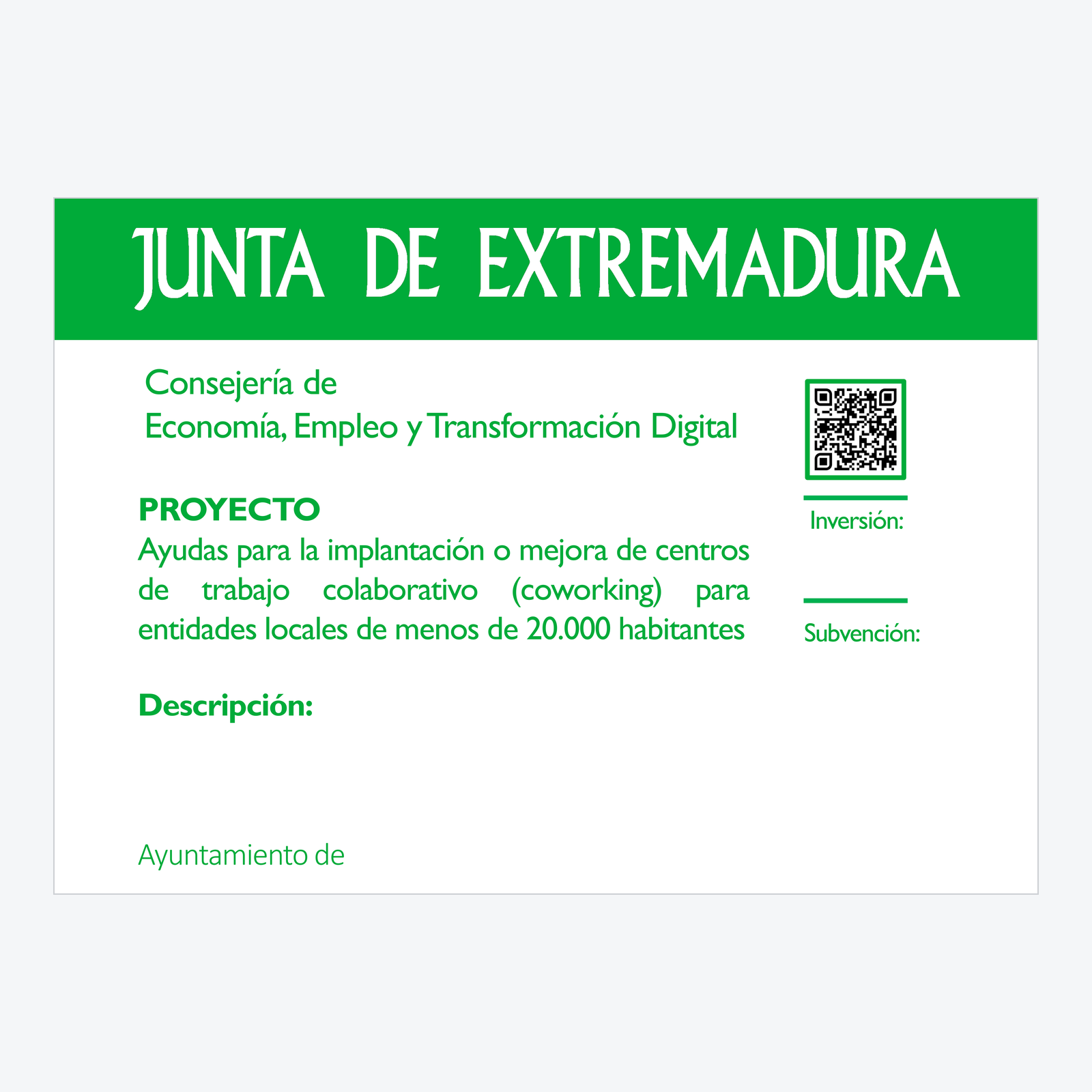 Cartel de coworking de entidades locales Extremadura
