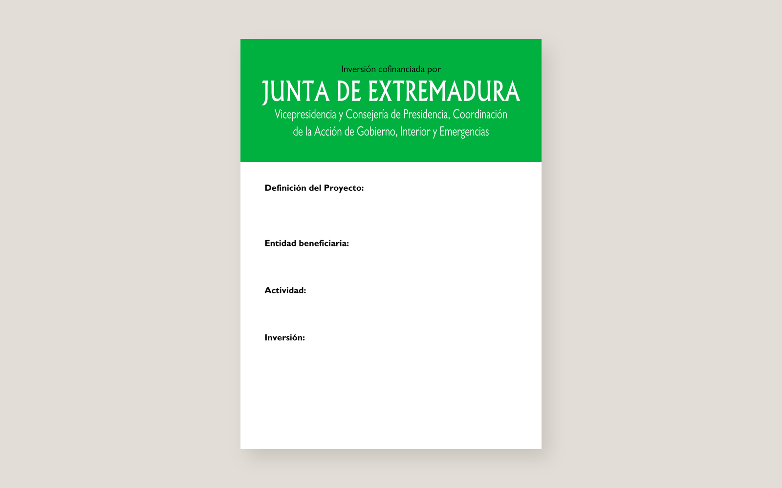 Ejemplo contextual de Cartel de la Junta de Extremadura (Decreto 50/2001)