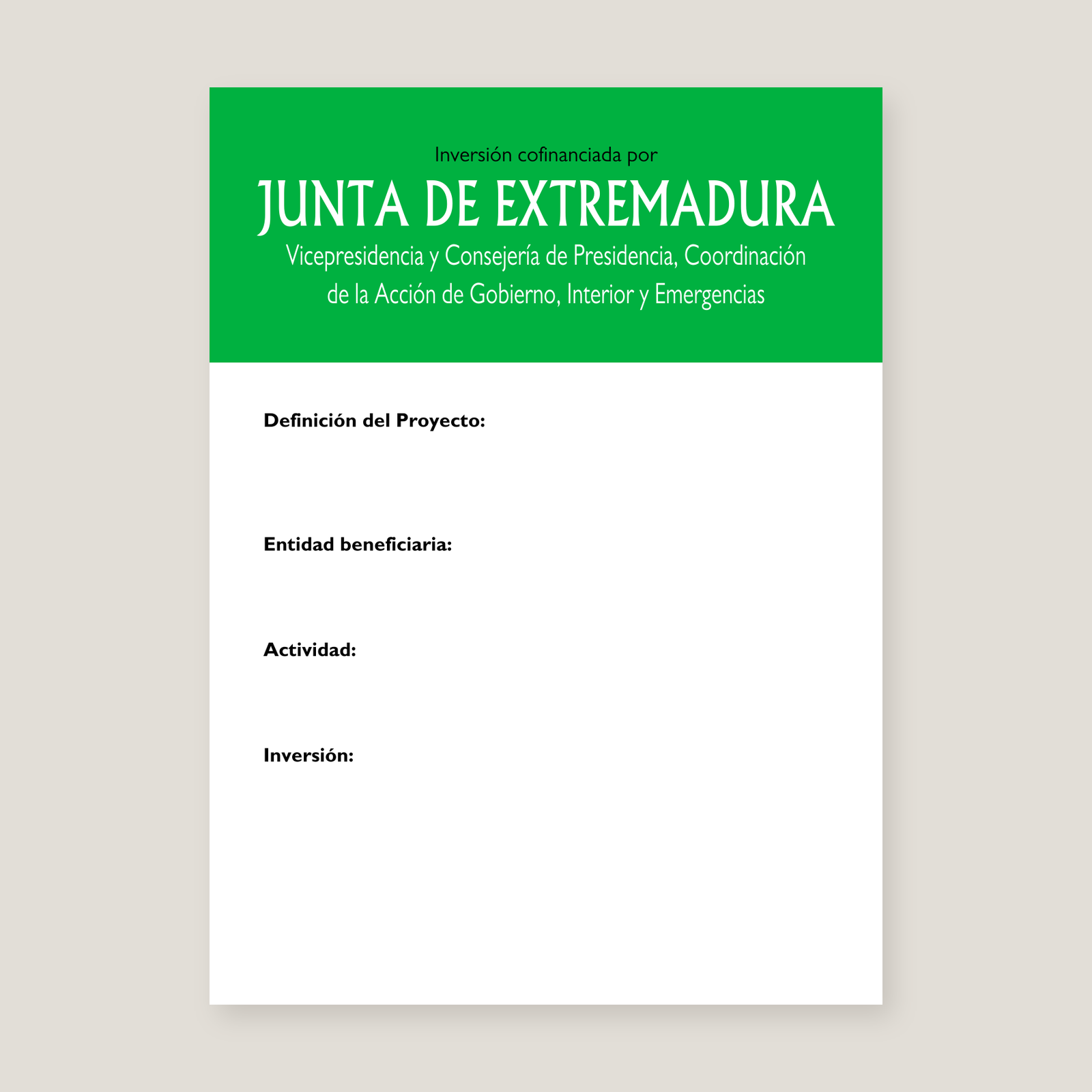 Cartel de la Junta de Extremadura (Decreto 50/2001)
