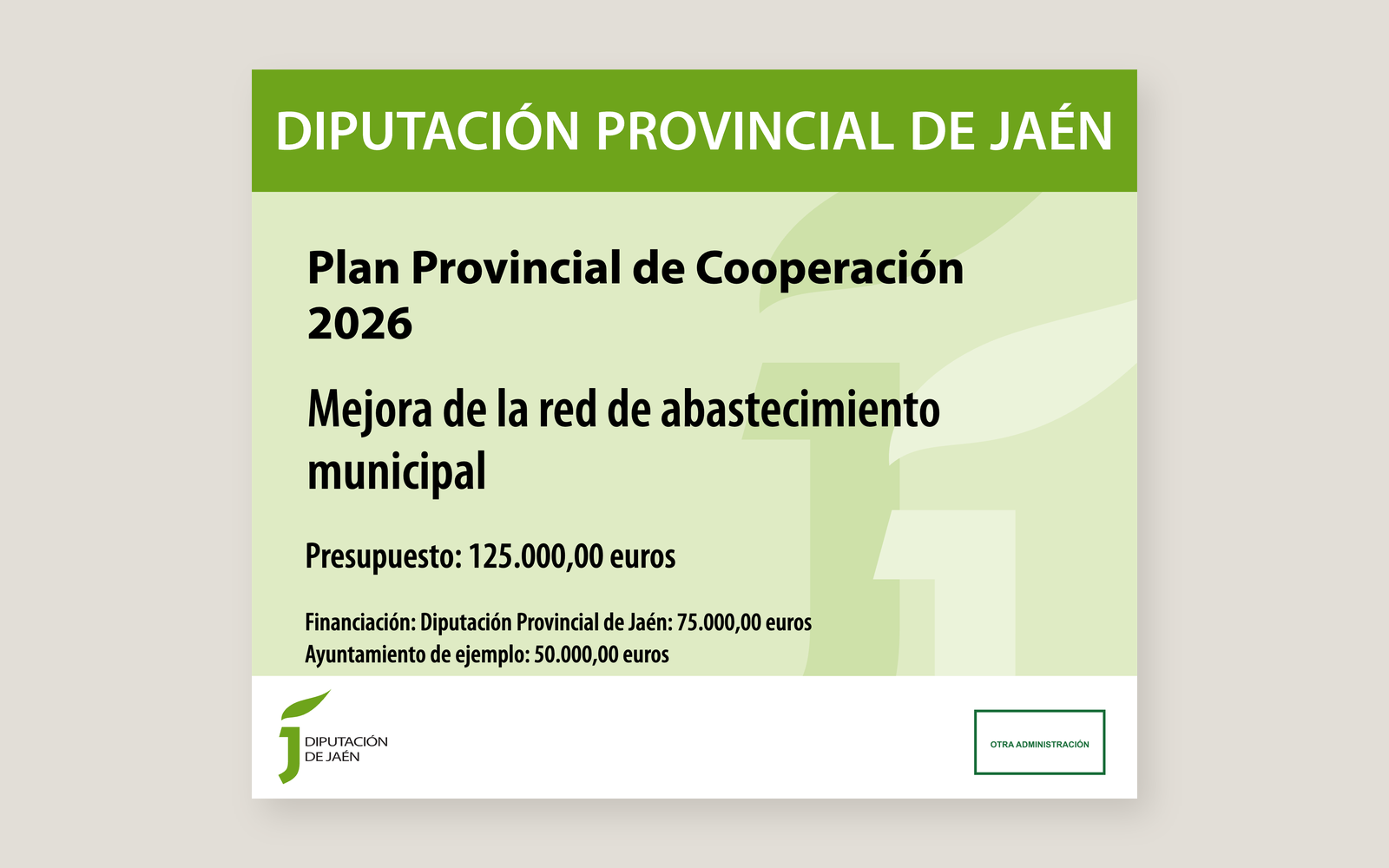 Ejemplo contextual de Cartel de obra del Plan Provincial de Cooperación de Jaén