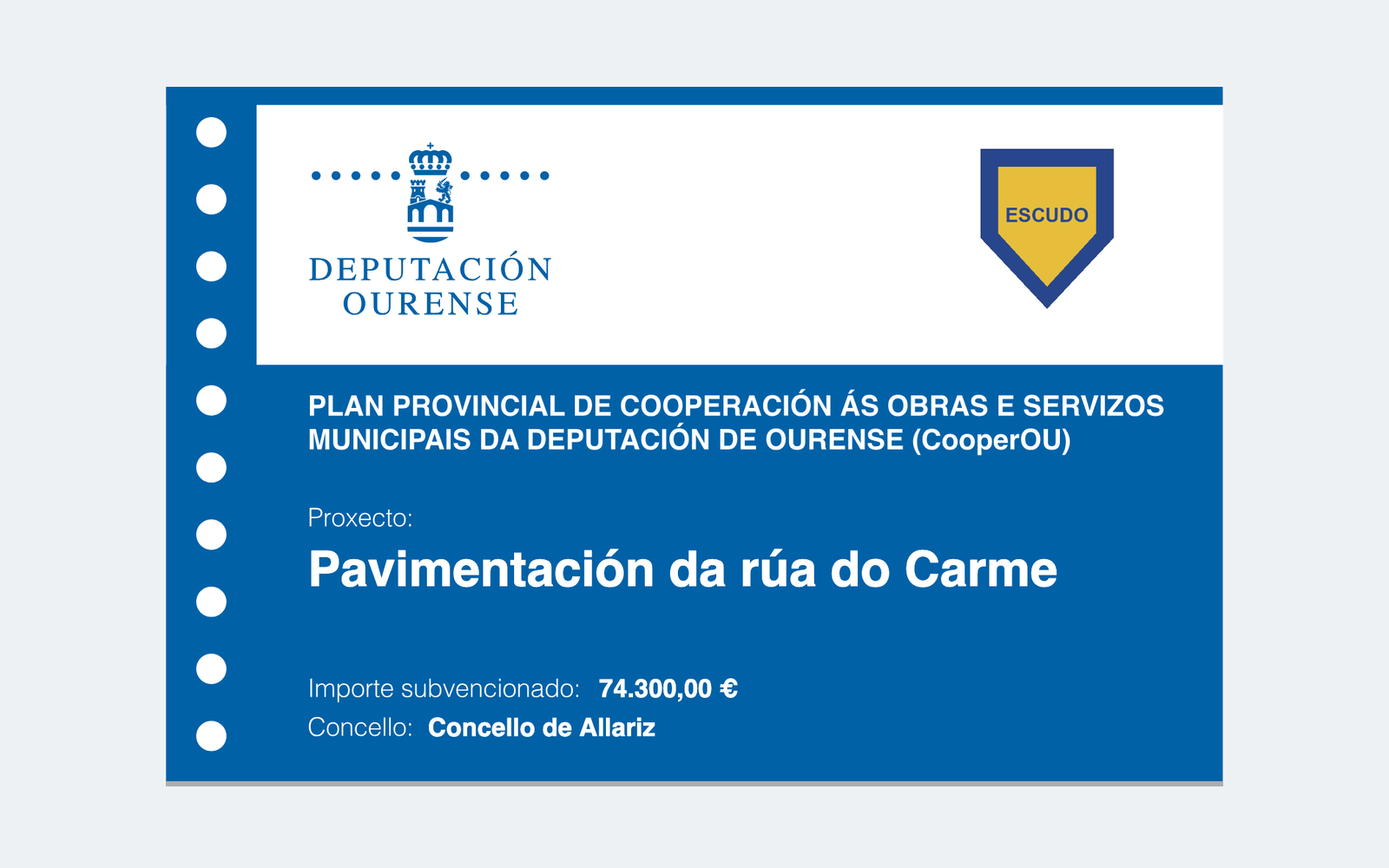 Ejemplo contextual de Cartel de obra do CooperOU · Deputación de Ourense