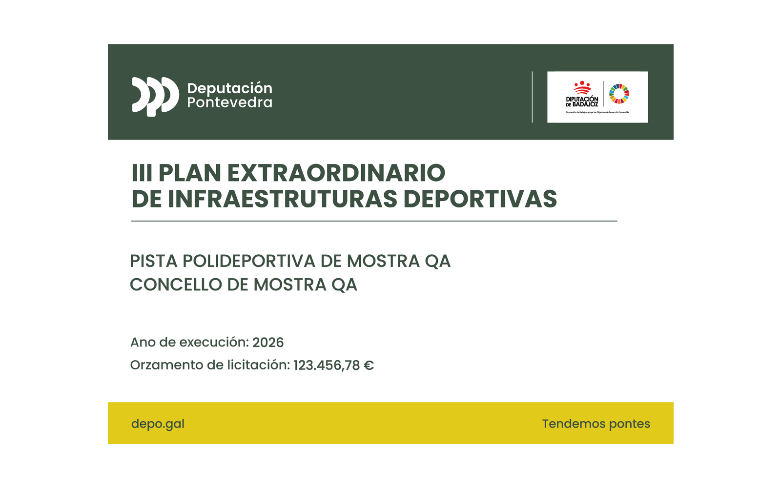 Ejemplo contextual de Placa permanente do III Plan extraordinario de infraestruturas deportivas · Deputación de Pontevedra