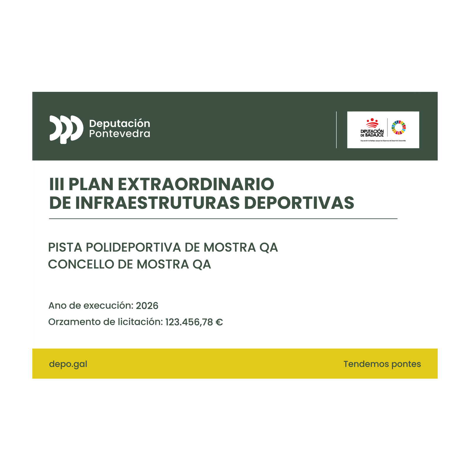 Placa permanente do III Plan extraordinario de infraestruturas deportivas · Deputación de Pontevedra