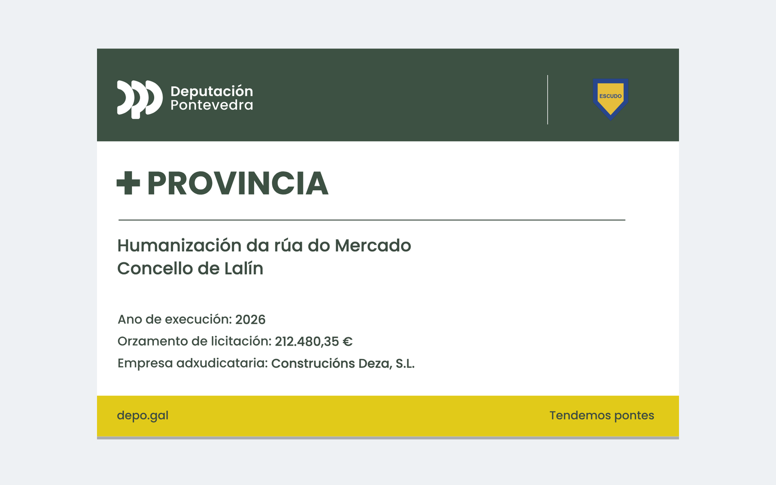 Ejemplo contextual de Cartel de obra do Plan +Provincia · Deputación de Pontevedra