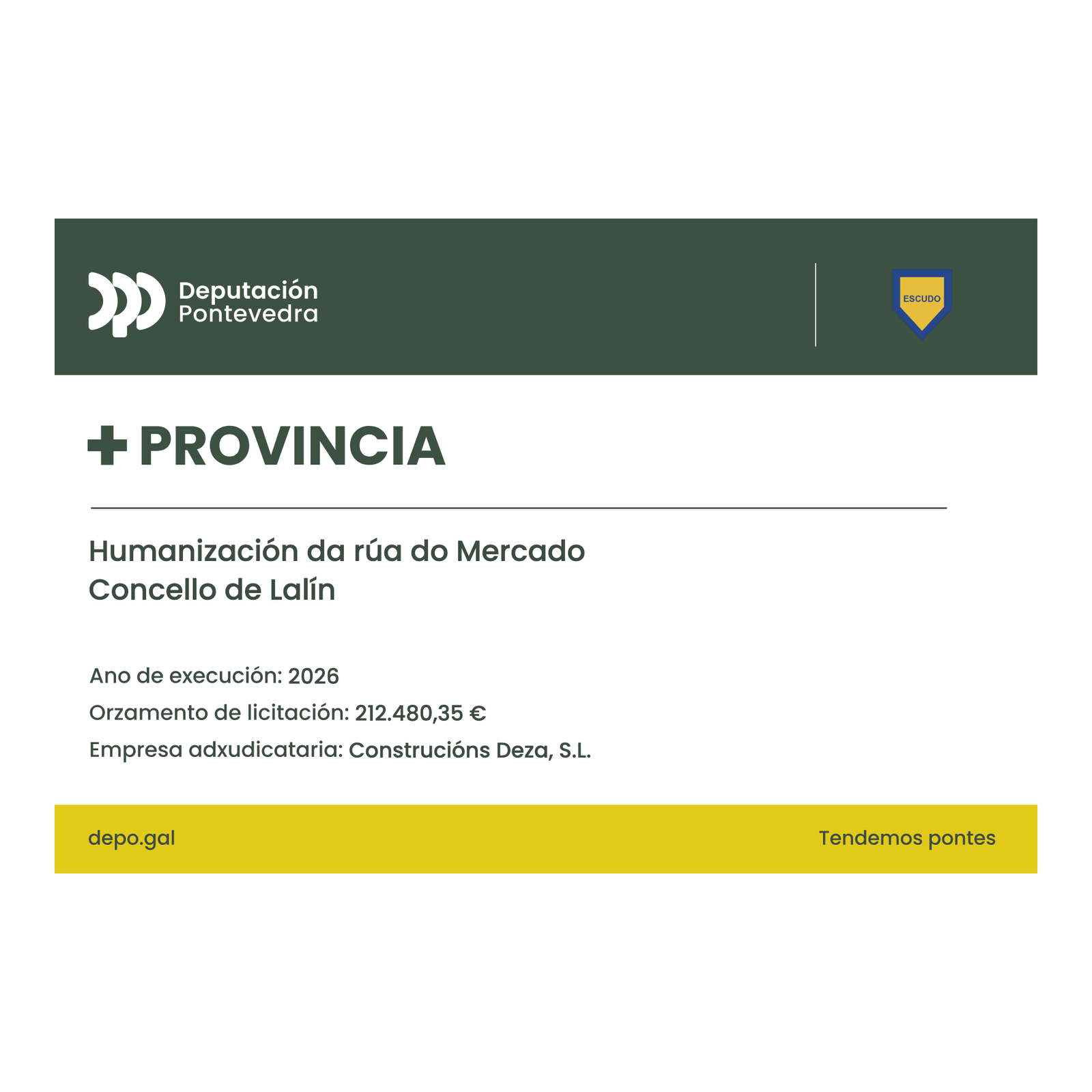 Cartel de obra do Plan +Provincia · Deputación de Pontevedra