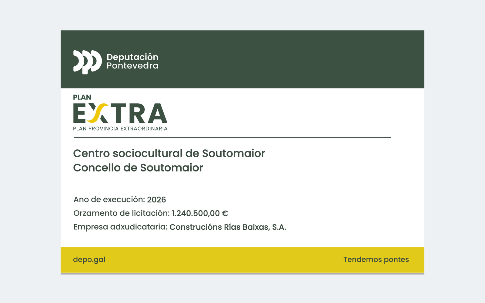 Ejemplo contextual de Cartel de obra do Plan Extra · Deputación de Pontevedra