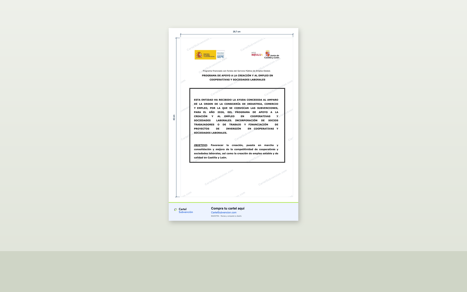 Ejemplo contextual de Cartel de cooperativas y sociedades laborales CyL 2026