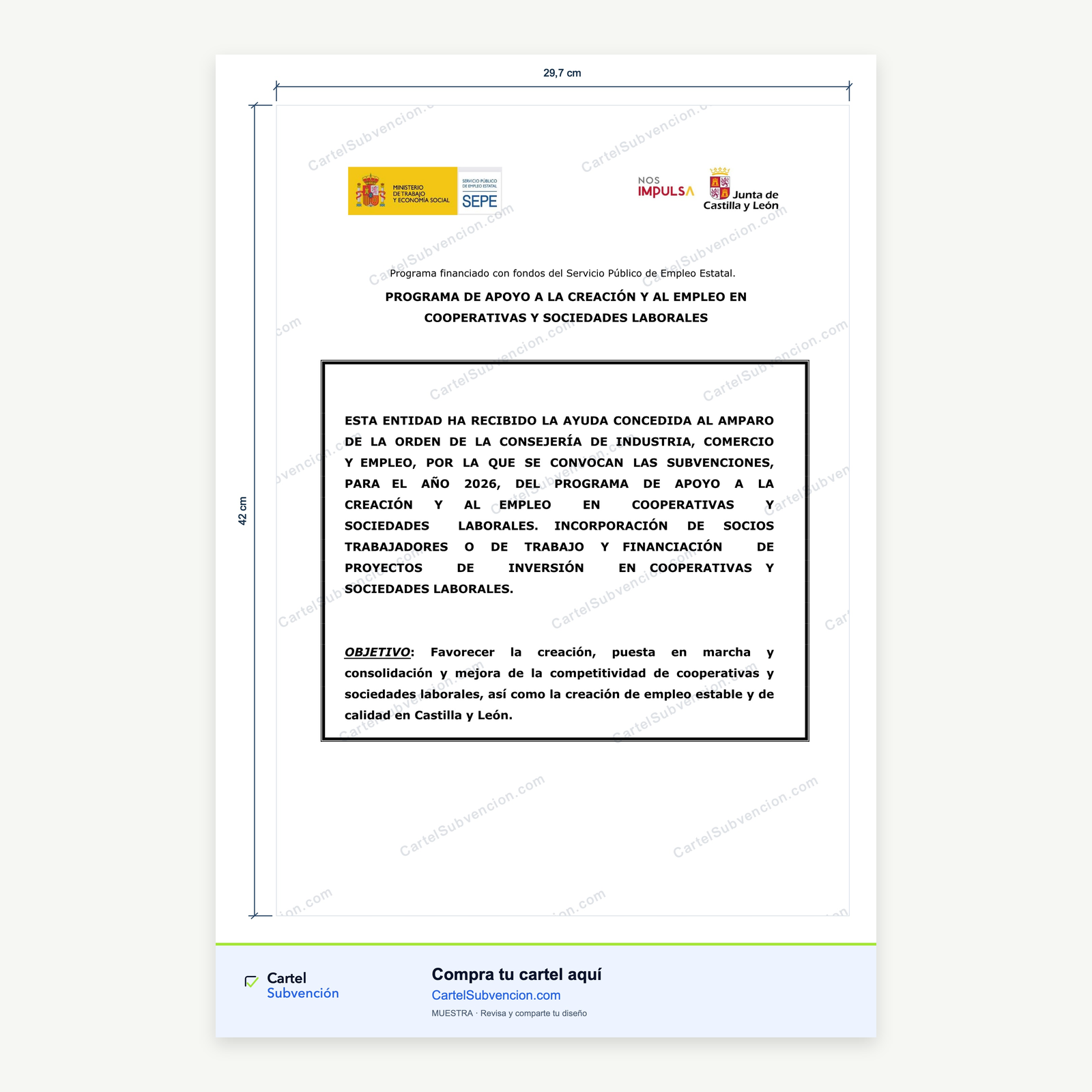 Cartel de cooperativas y sociedades laborales CyL 2026