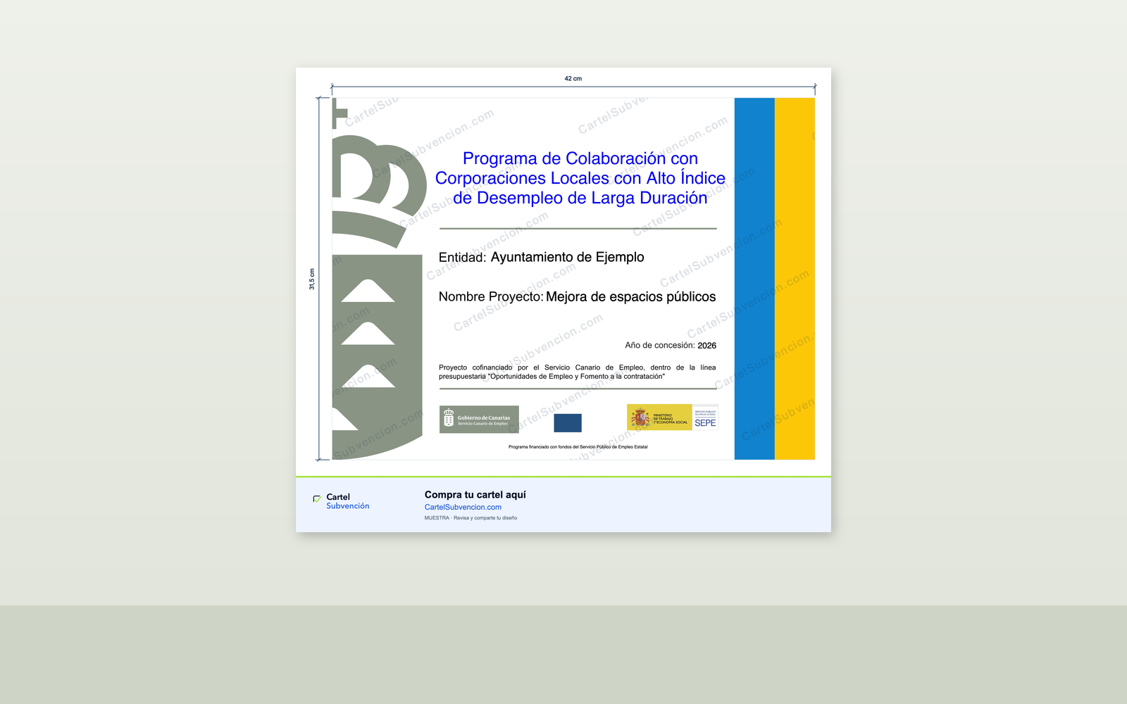 Ejemplo contextual de Cartel PLD Canarias 2026 · Desempleo de larga duración