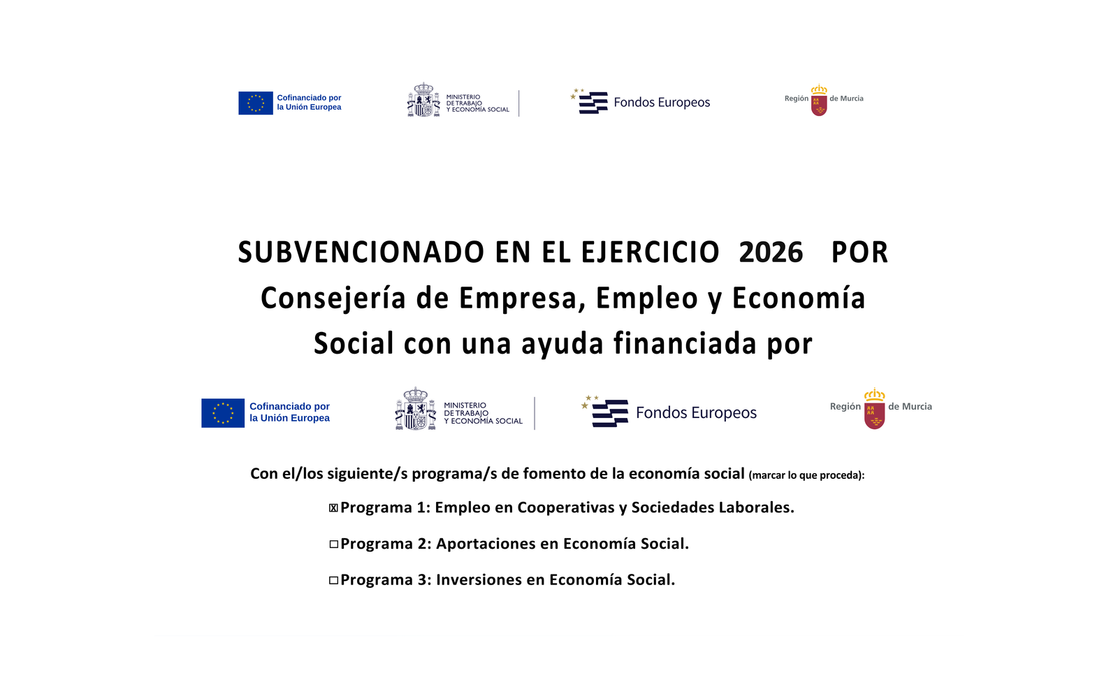 Ejemplo contextual de Cartel Economía Social Región de Murcia (programas 1, 2 y 3)