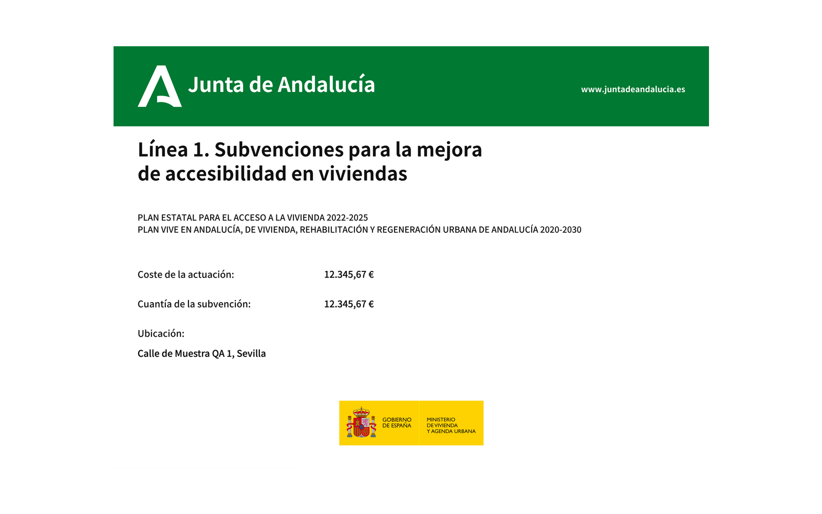 Ejemplo contextual de Cartel de obra Accesibilidad en viviendas y edificios Andalucía