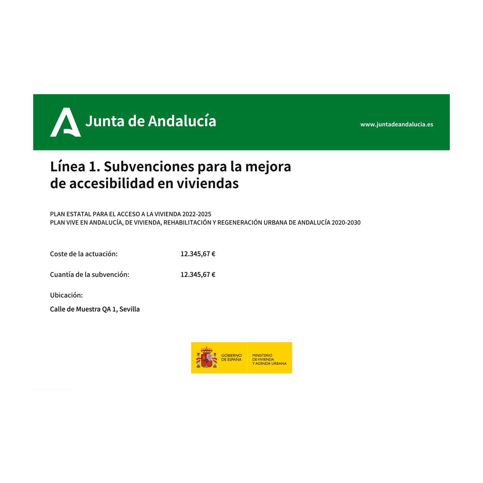 Cartel de obra Accesibilidad en viviendas y edificios Andalucía