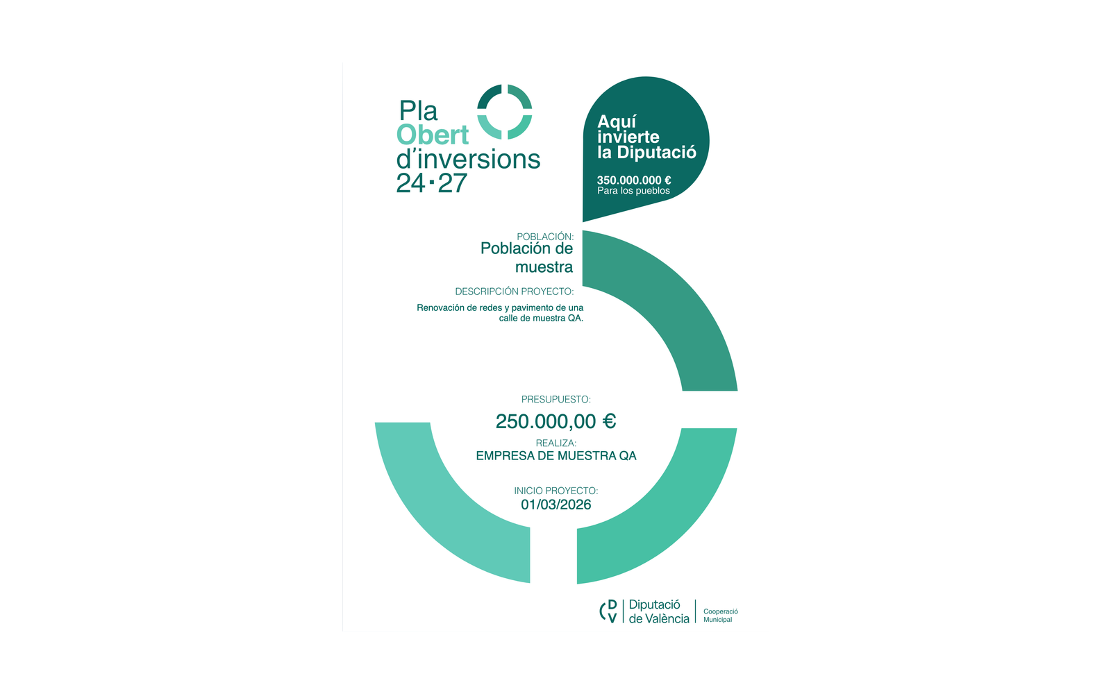 Ejemplo contextual de Cartel de obra Pla Obert d'Inversions 2024-2027 (Diputació de València)