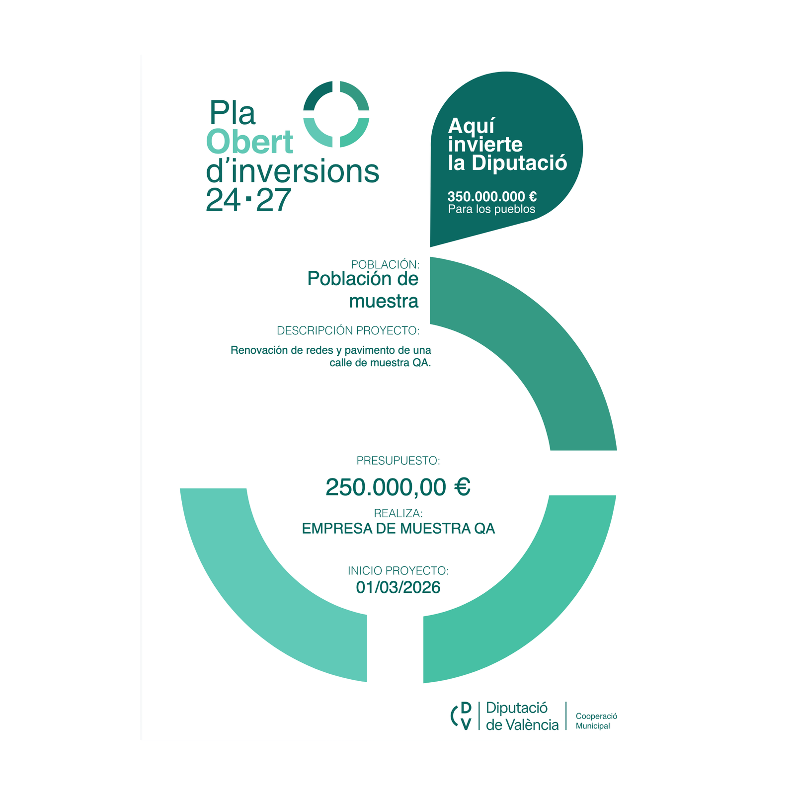 Cartel de obra Pla Obert d'Inversions 2024-2027 (Diputació de València)