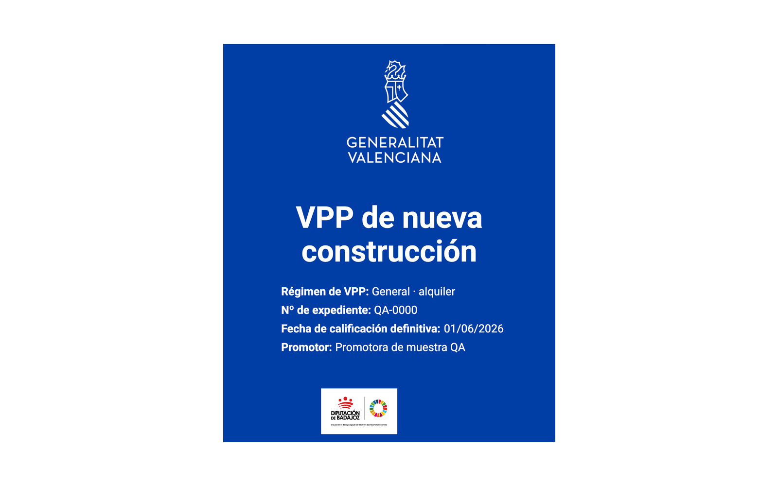 Ejemplo contextual de Placa identificativa de vivienda protegida Comunitat Valenciana (Orden 1/2026)