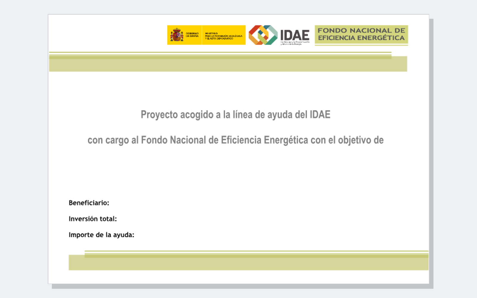 Ejemplo contextual de Cartel y placa IDAE: FNEE, PREE 5000, DUS 5000 y MOVES III