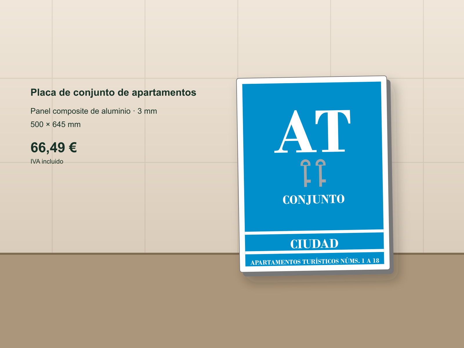Ejemplo de placa de apartamento turístico · grupo conjunto de andalucía instalada