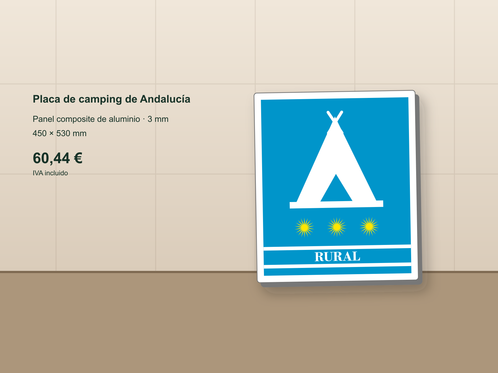Ejemplo de placa de camping de andalucía instalada